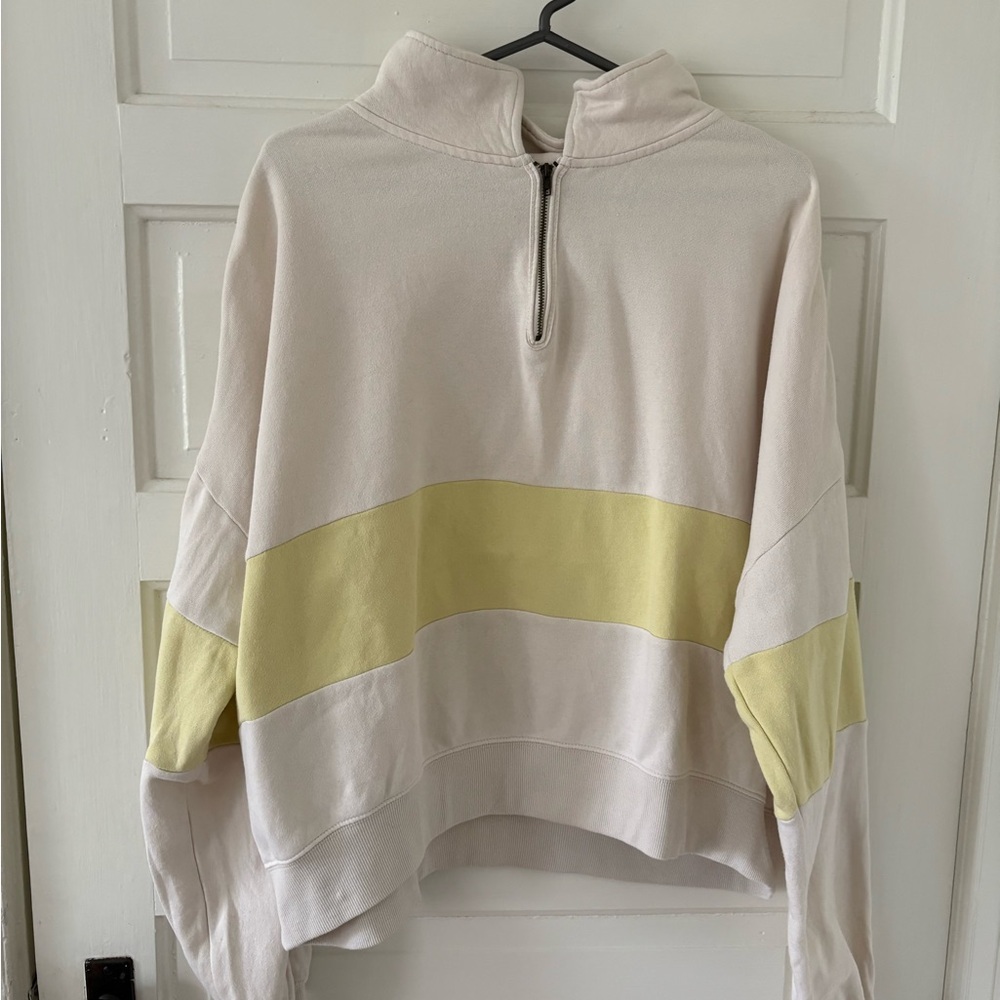 Universal Thread Cream Half-Zip Sweatshirt with Yellow Stripe